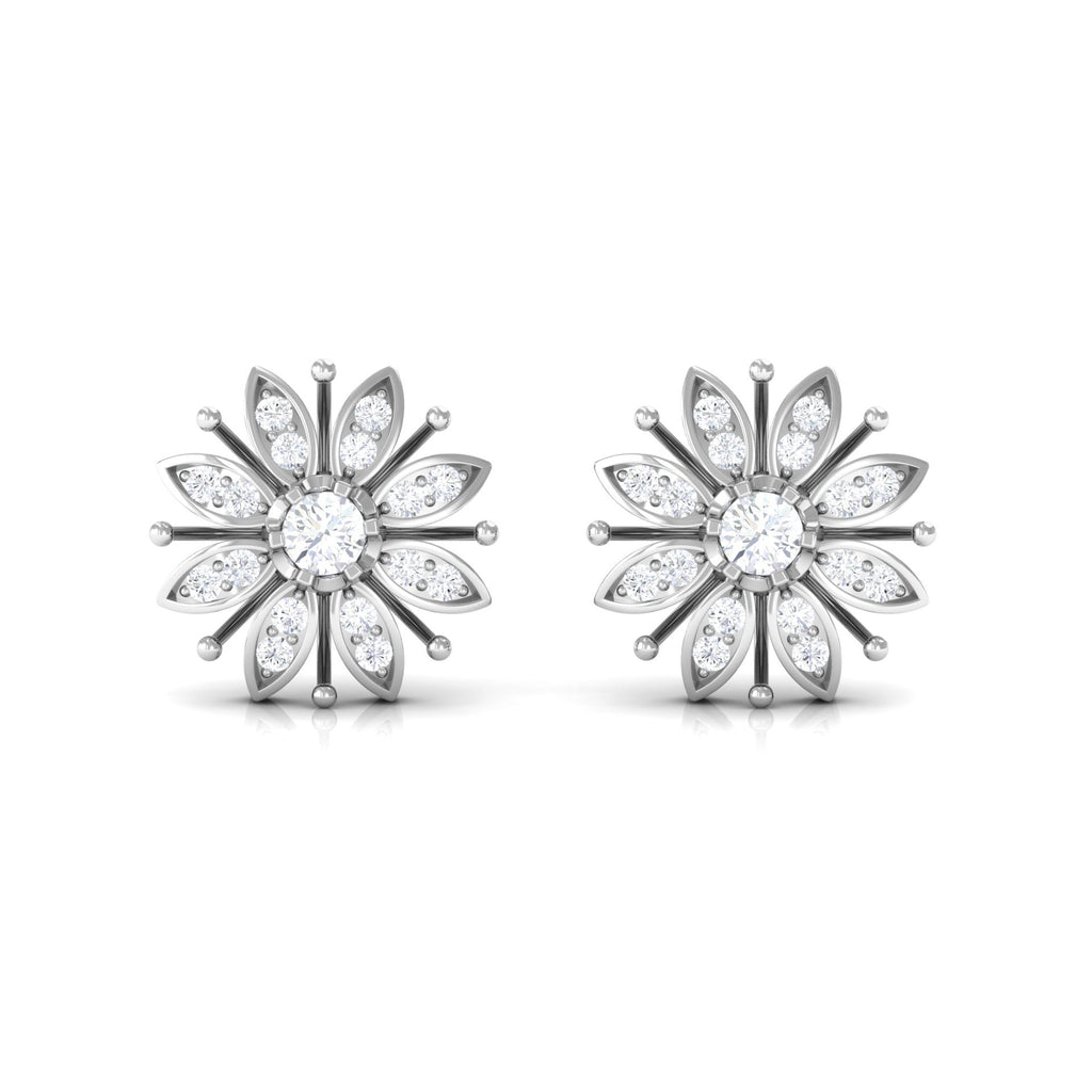 Natural Diamond Flower Stud Earrings with Screw Back