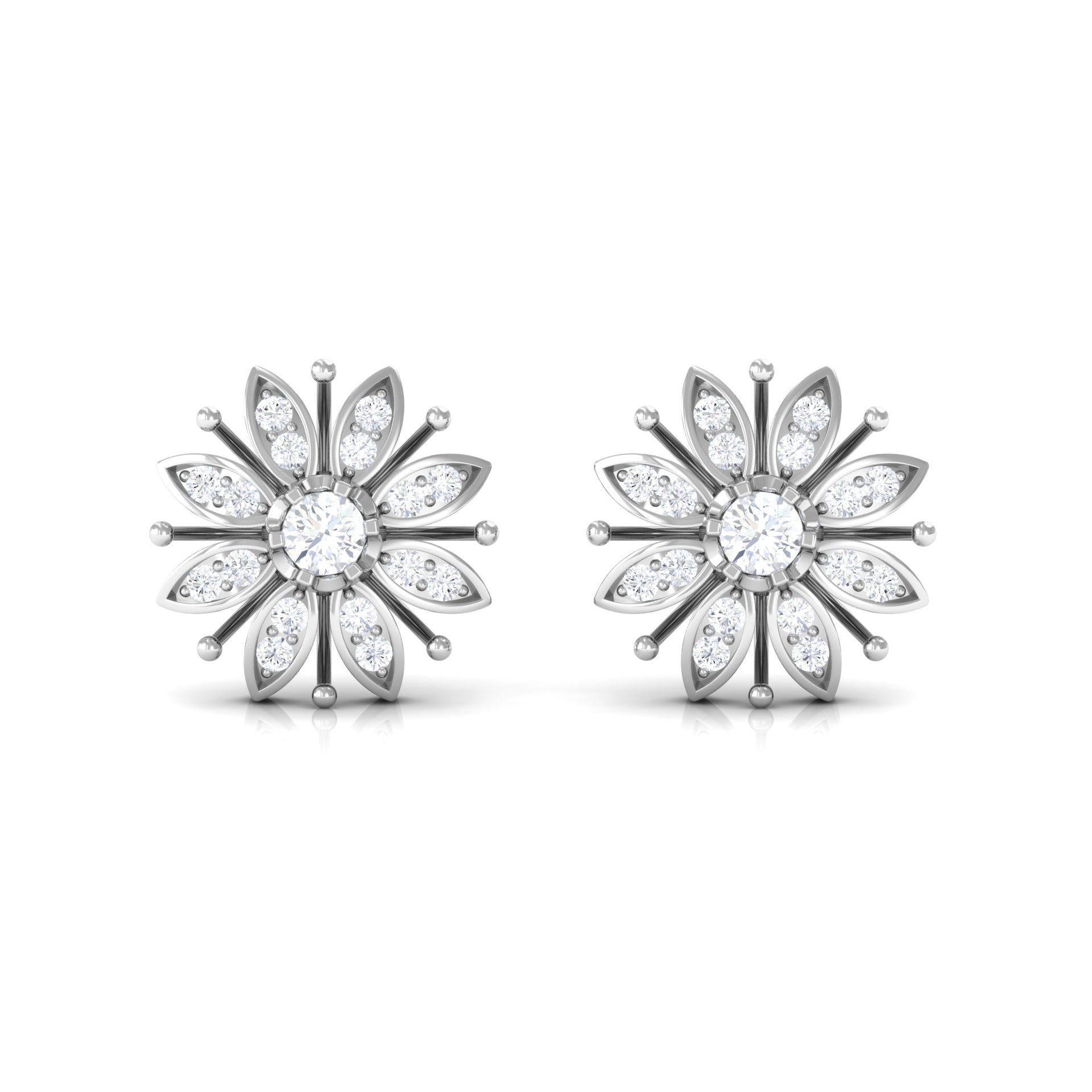 Natural Diamond Flower Stud Earrings with Screw Back