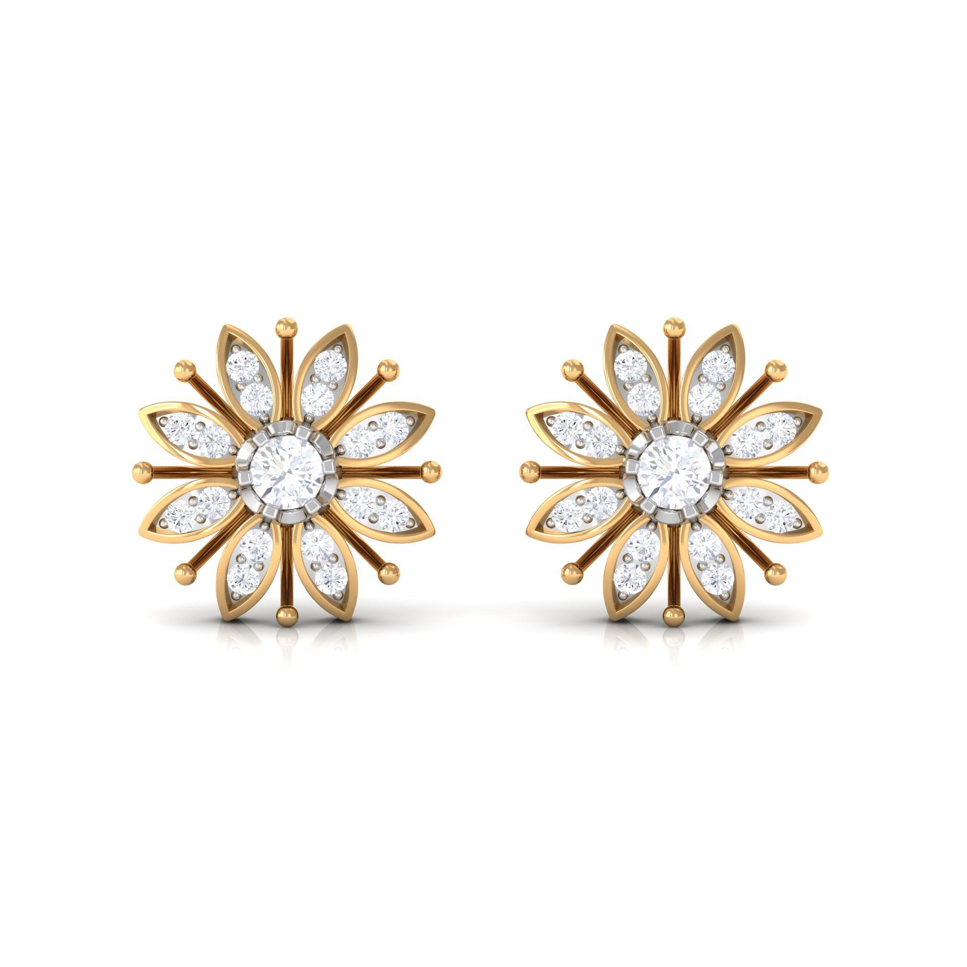 Natural Diamond Flower Stud Earrings with Screw Back