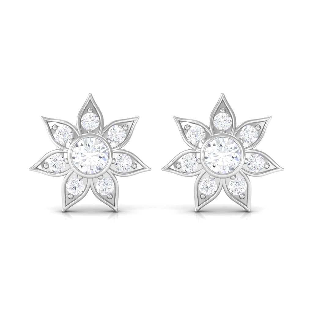 Natural Diamond Flower Earrings with Screw Back