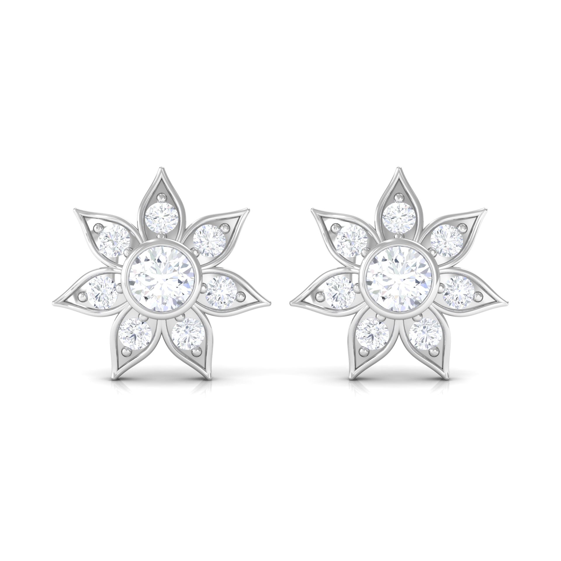 Natural Diamond Flower Earrings with Screw Back