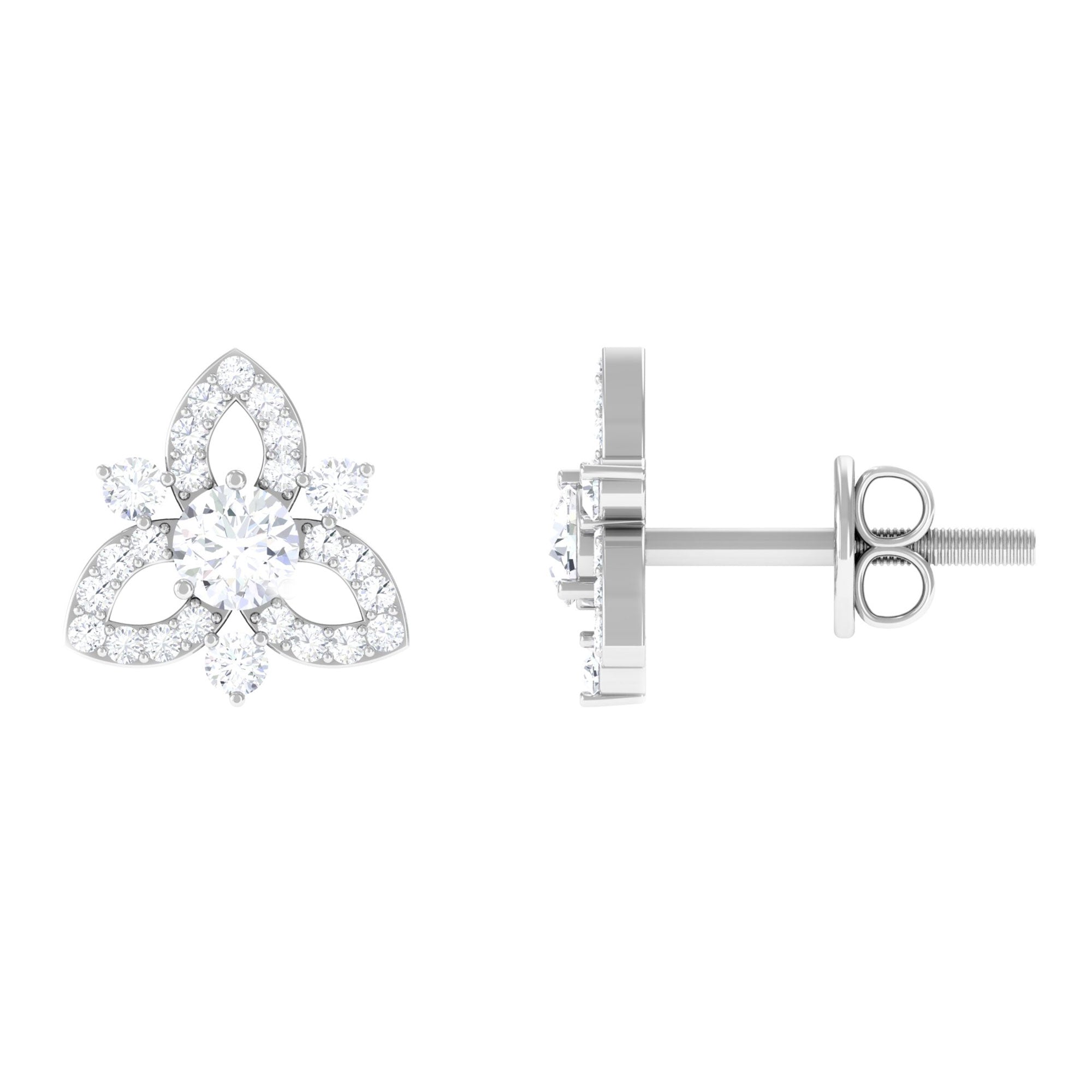 1/2 CT Natural Diamond Flower Stud Earrings in Gold