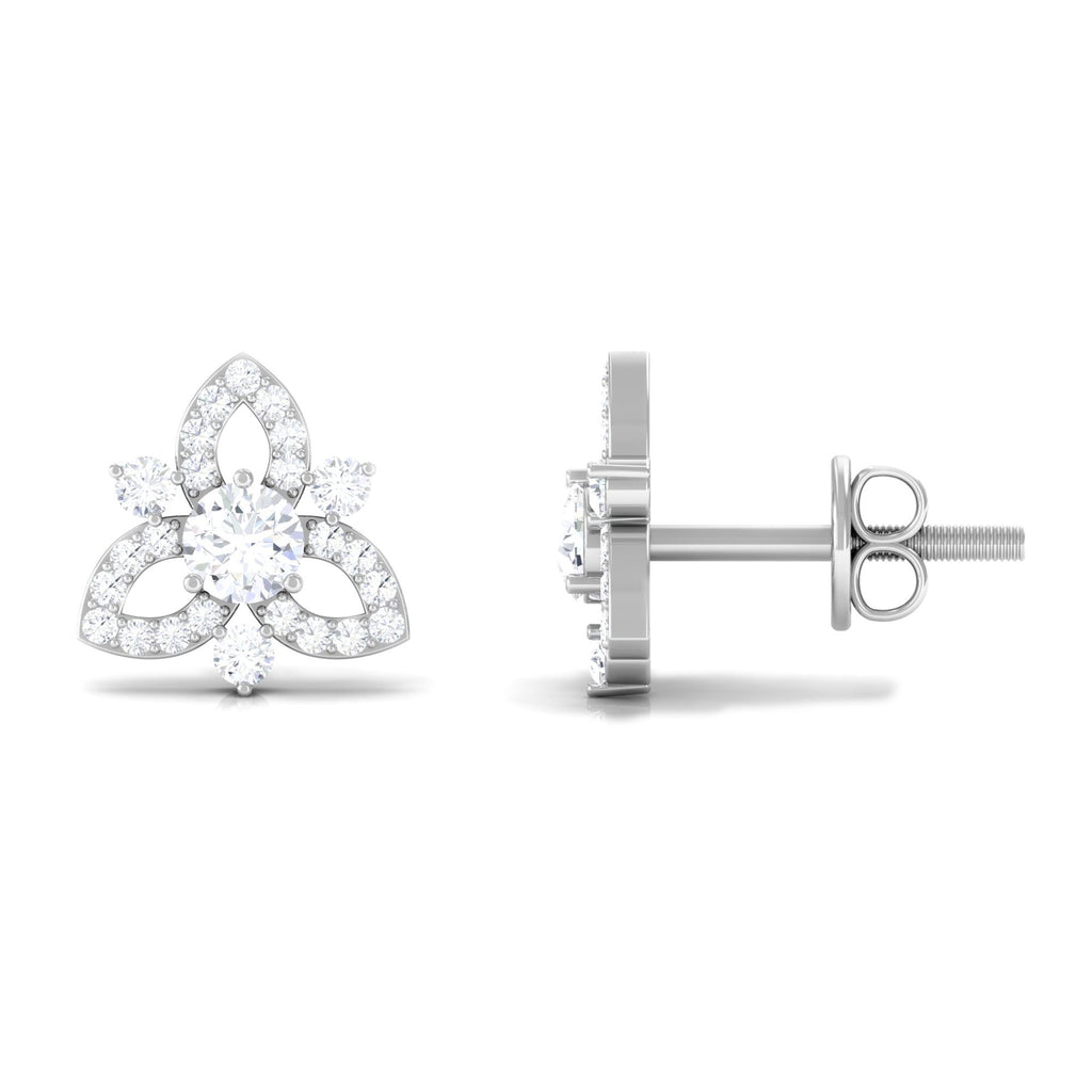 1/2 CT Natural Diamond Flower Stud Earrings in Gold