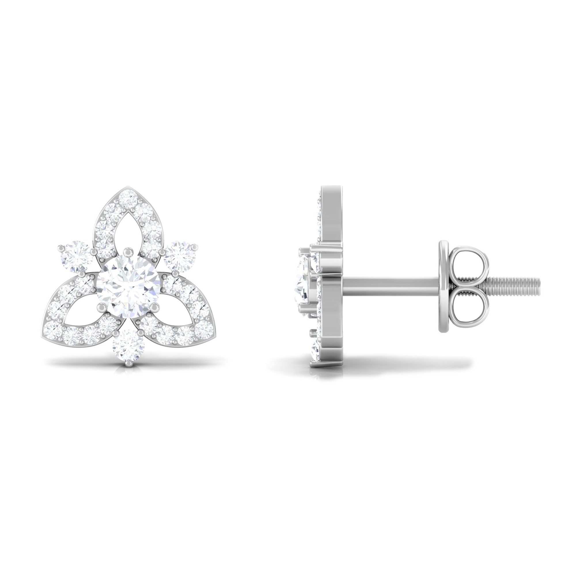1/2 CT Natural Diamond Flower Stud Earrings in Gold