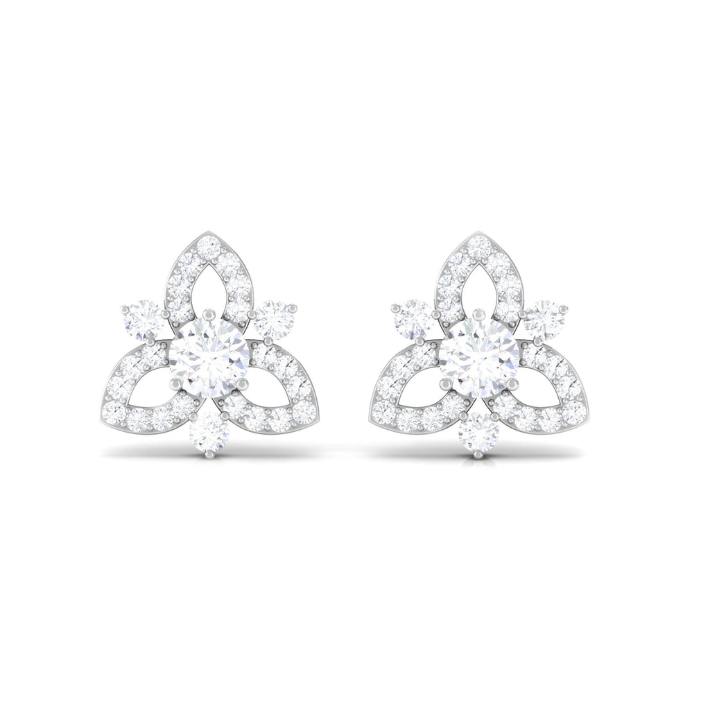 1/2 CT Natural Diamond Flower Stud Earrings in Gold
