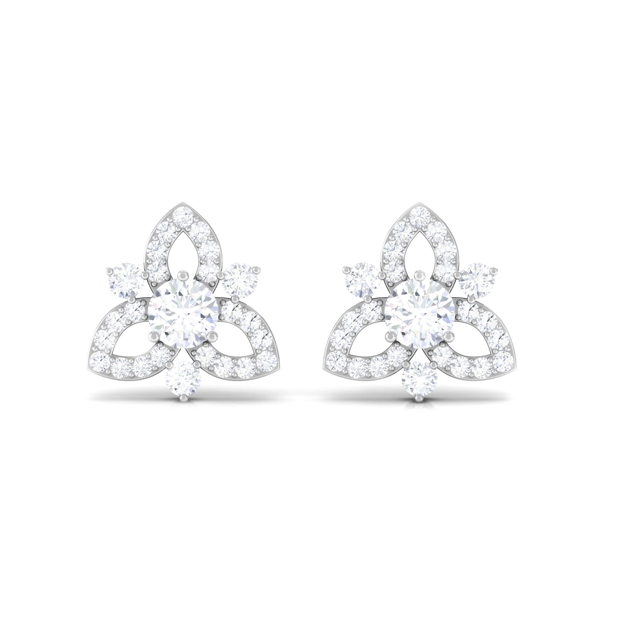 1/2 CT Natural Diamond Flower Stud Earrings in Gold