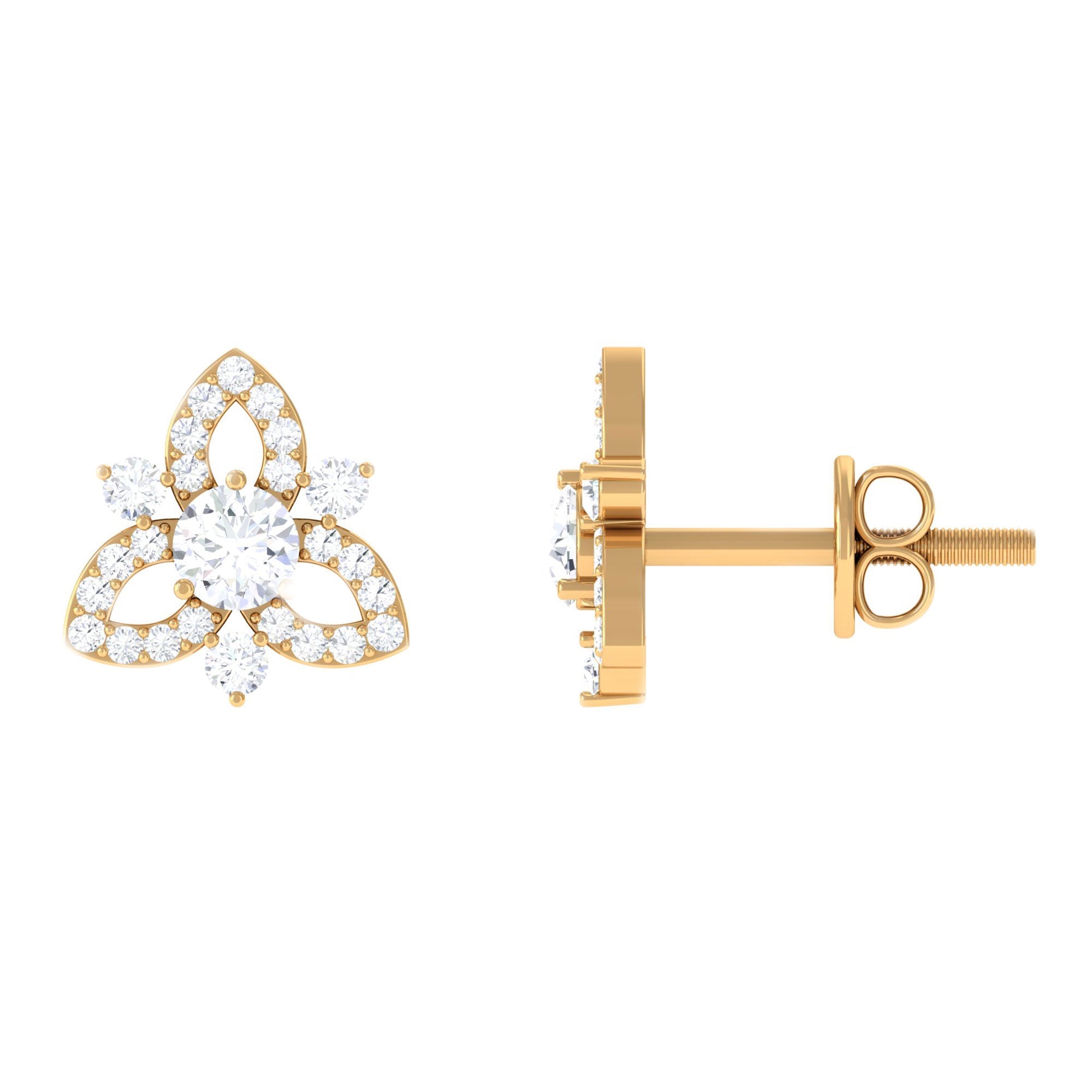 1/2 CT Natural Diamond Flower Stud Earrings in Gold