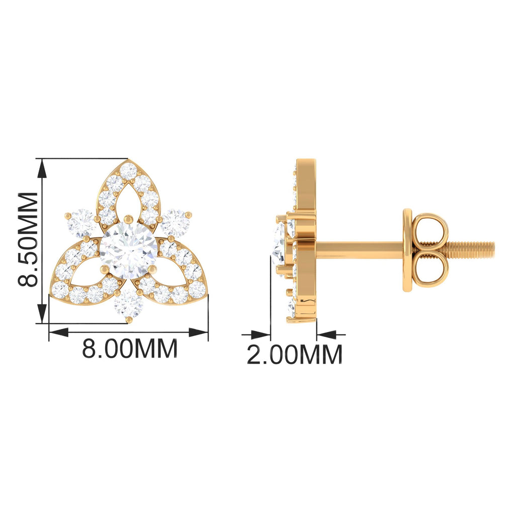 1/2 CT Natural Diamond Flower Stud Earrings in Gold