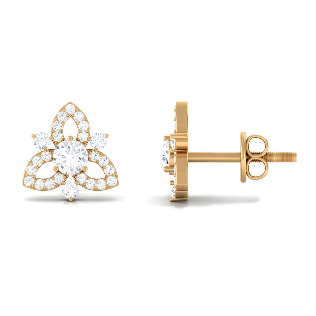 1/2 CT Natural Diamond Flower Stud Earrings in Gold