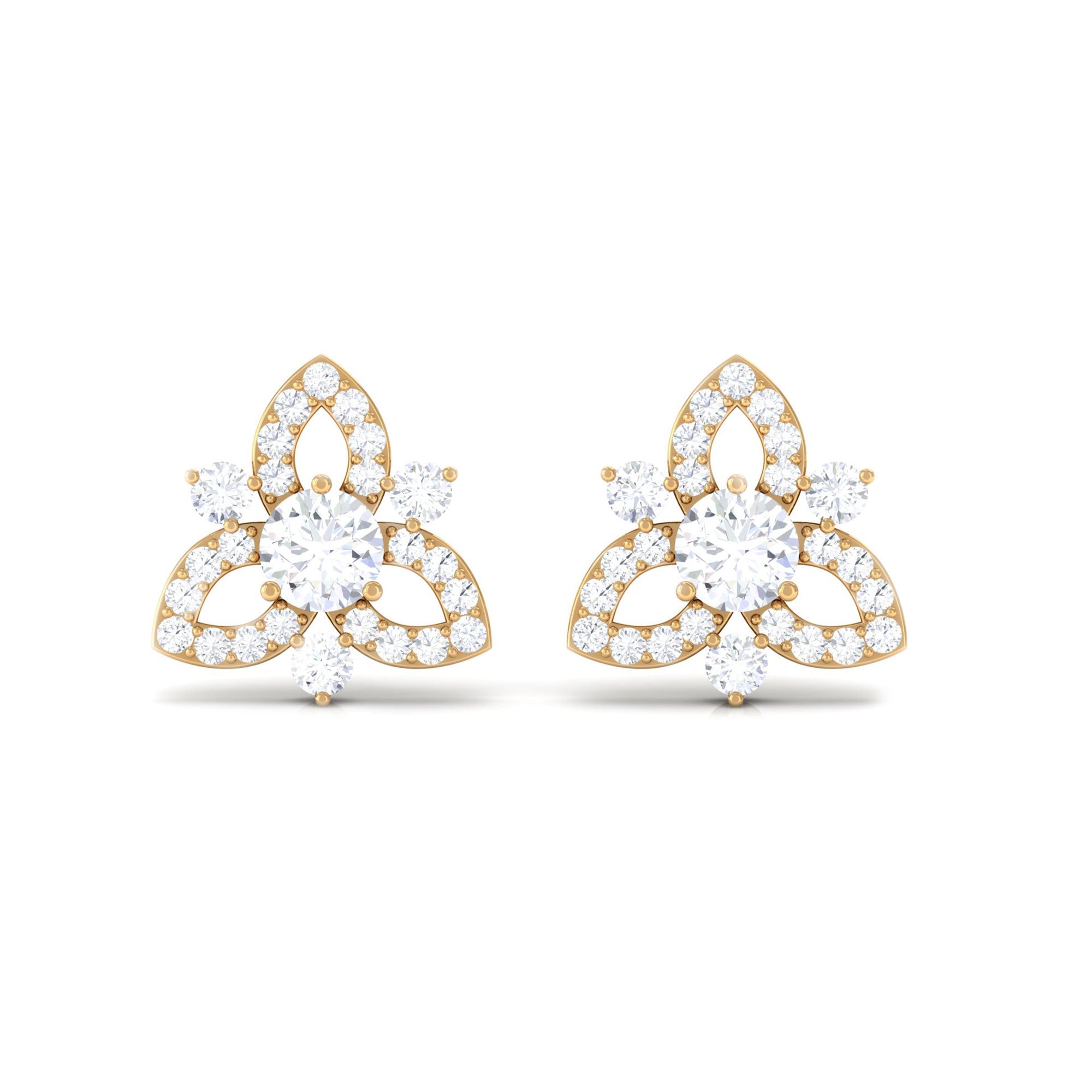 1/2 CT Natural Diamond Flower Stud Earrings in Gold