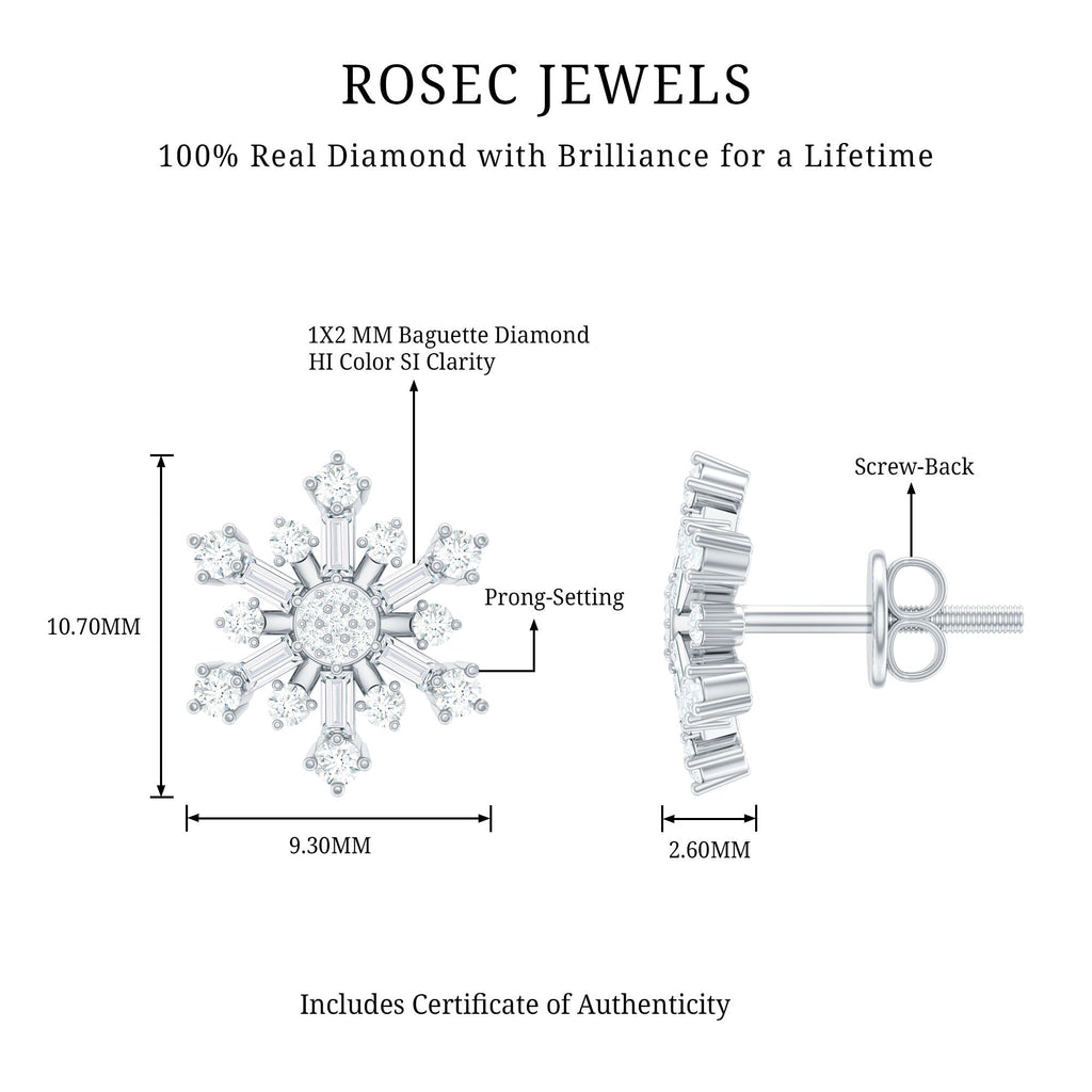 Genuine Diamond Snowflake Earrings for Christmas