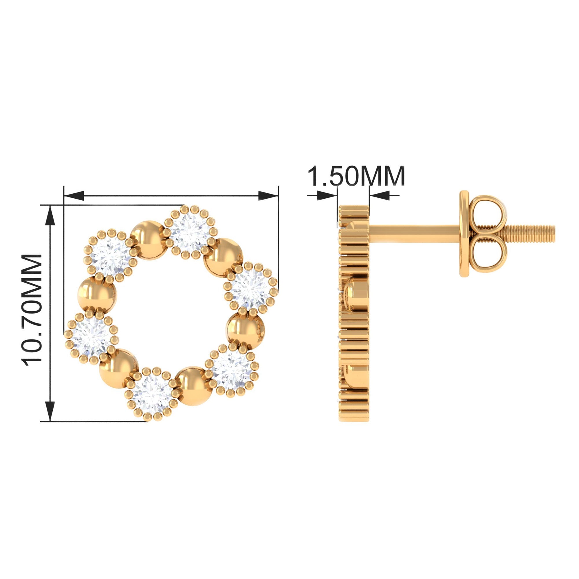 Real Diamond Circle Earrings with Screw Back