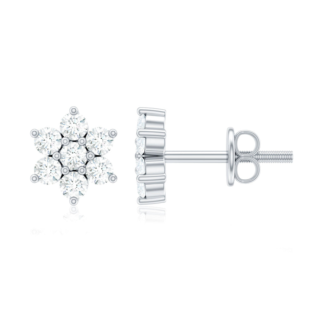 Certified Genuine Diamond Flower Earrings with Screw Back