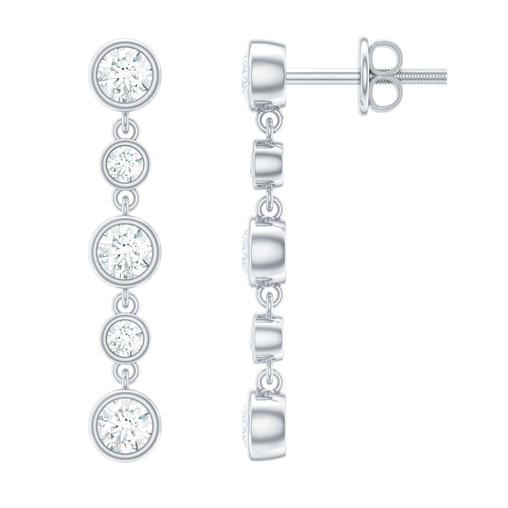 Certified Moissanite Dangle Earrings in Bezel Setting