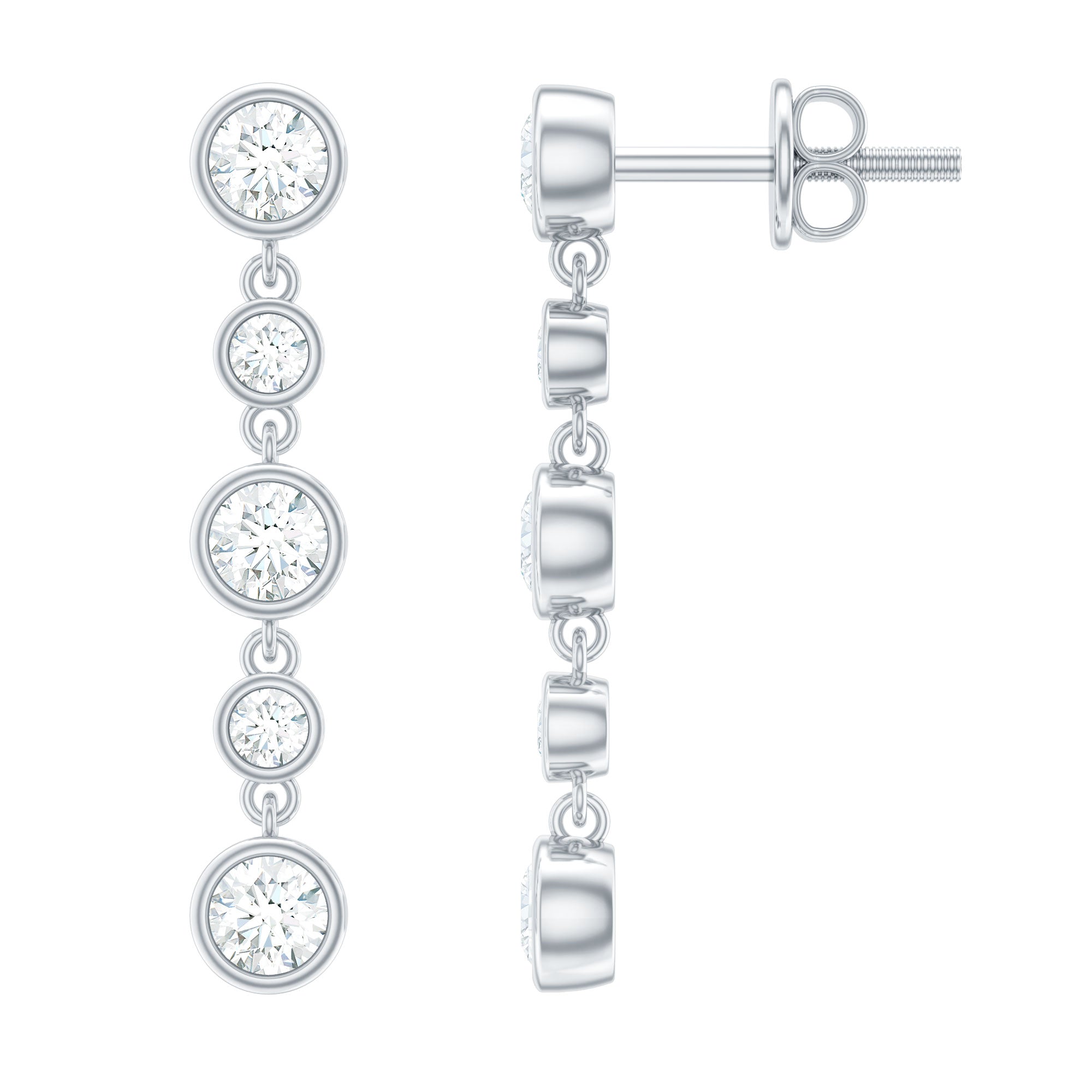 Certified Moissanite Dangle Earrings in Bezel Setting