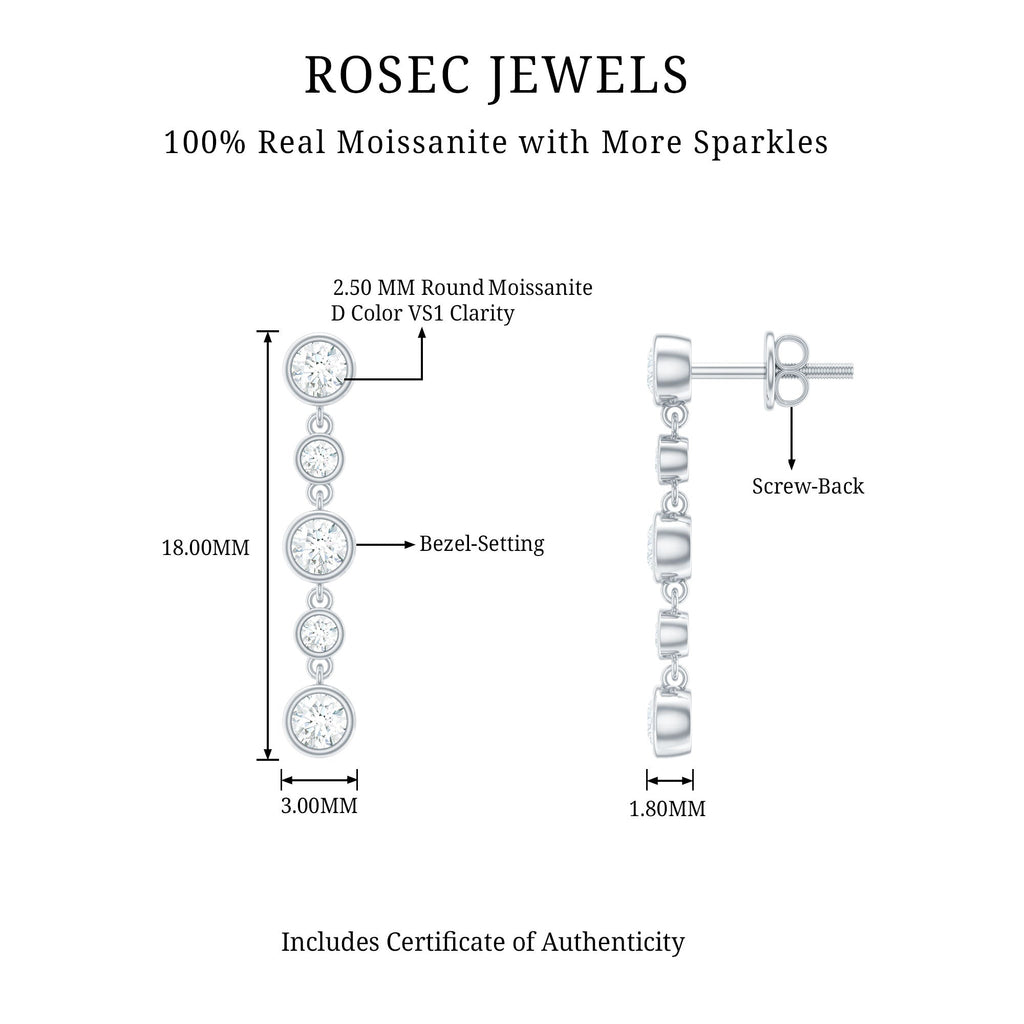 Certified Moissanite Dangle Earrings in Bezel Setting
