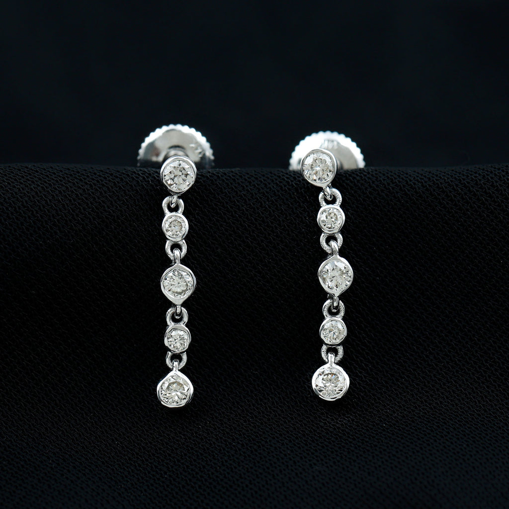 Certified Moissanite Dangle Earrings in Bezel Setting