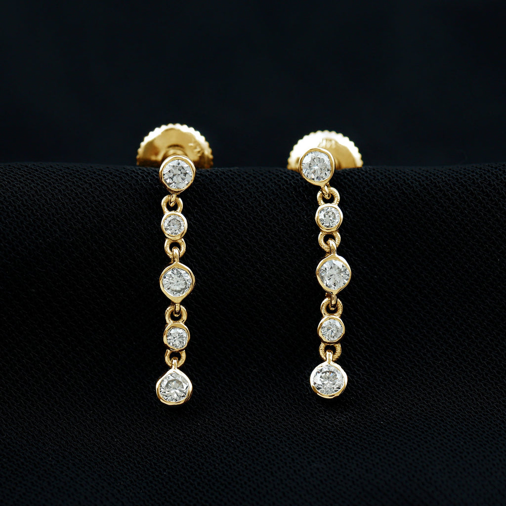 Certified Moissanite Dangle Earrings in Bezel Setting