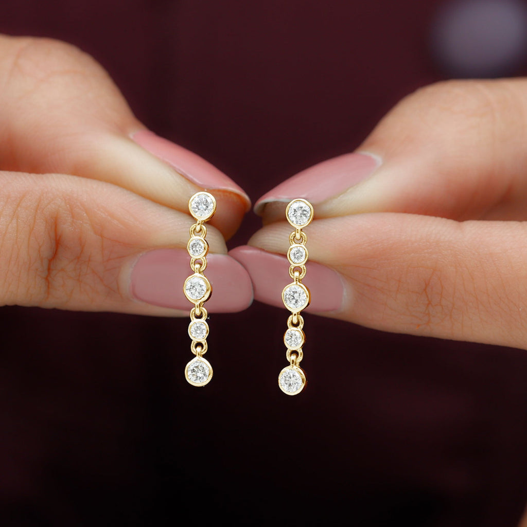 Certified Moissanite Dangle Earrings in Bezel Setting