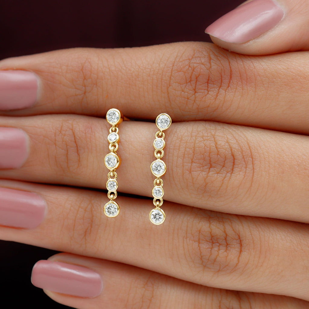 Certified Moissanite Dangle Earrings in Bezel Setting