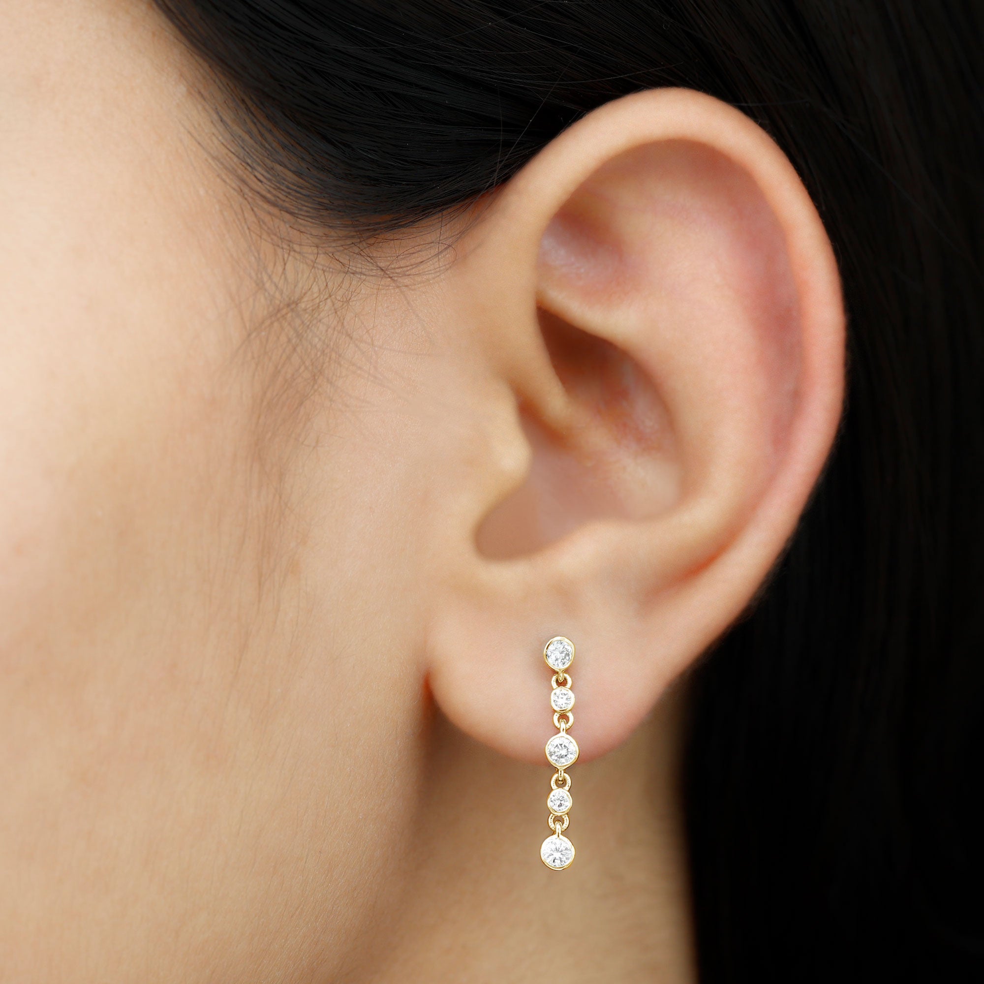 Certified Moissanite Dangle Earrings in Bezel Setting