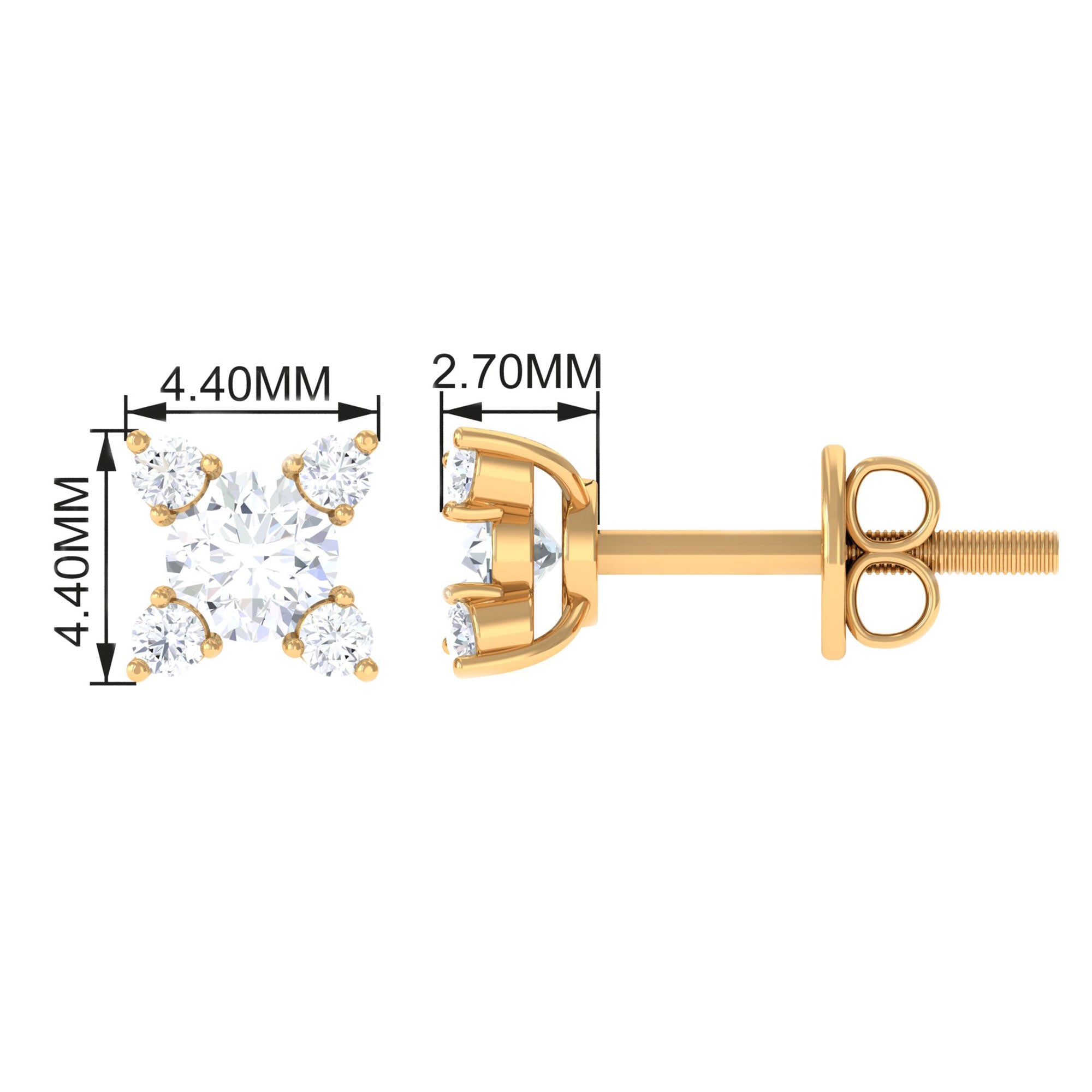 1/2 CT Real Diamond Gold Stud Earrings in Prong Setting