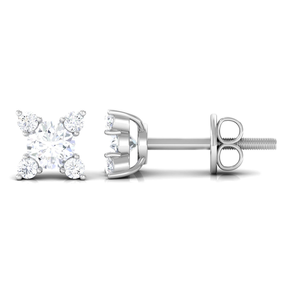 1/2 CT Real Diamond Gold Stud Earrings in Prong Setting