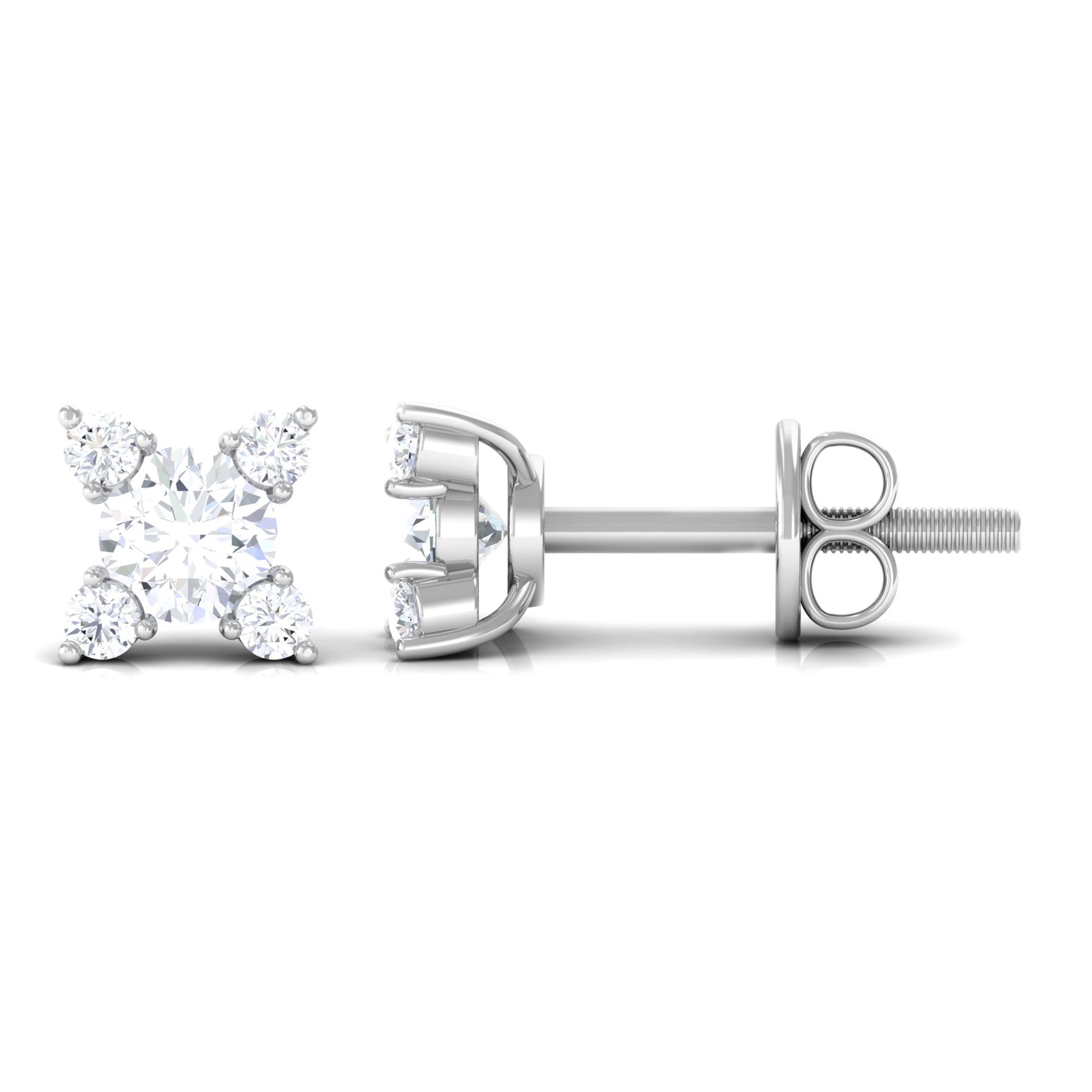 1/2 CT Real Diamond Gold Stud Earrings in Prong Setting
