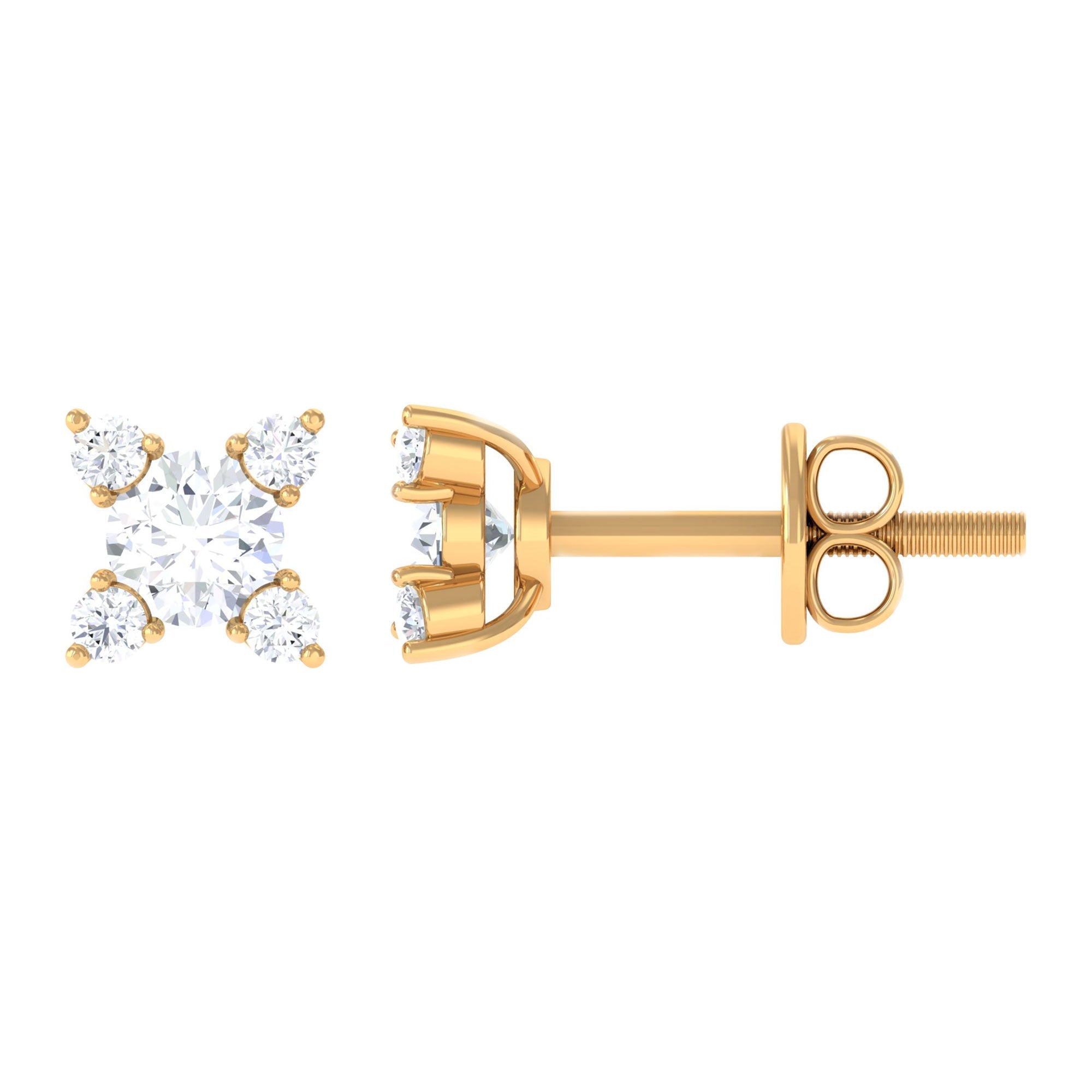 1/2 CT Real Diamond Gold Stud Earrings in Prong Setting