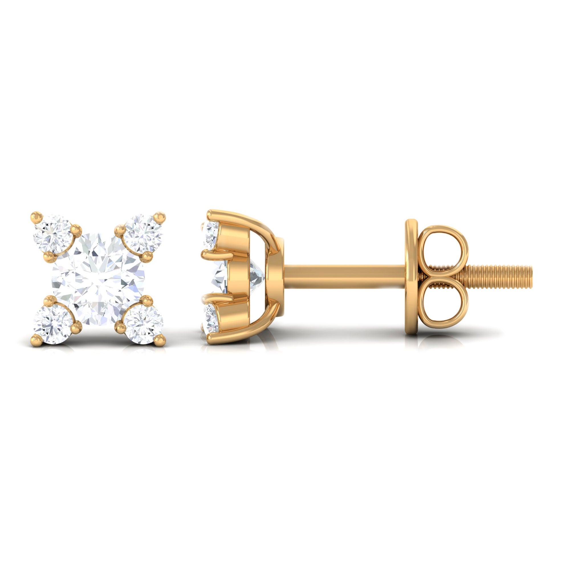 1/2 CT Real Diamond Gold Stud Earrings in Prong Setting