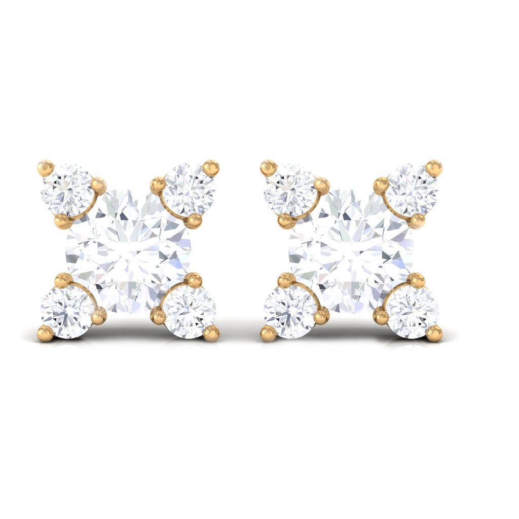 1/2 CT Real Diamond Gold Stud Earrings in Prong Setting