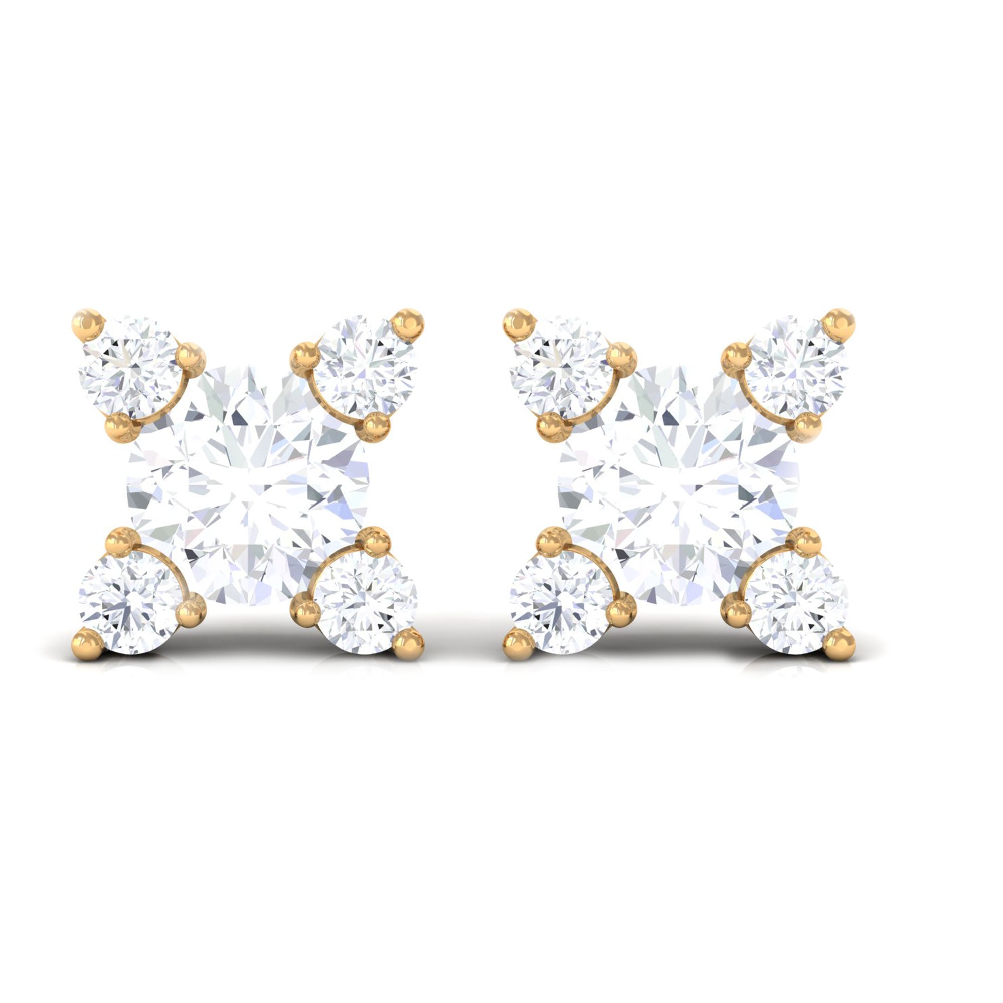 1/2 CT Real Diamond Gold Stud Earrings in Prong Setting
