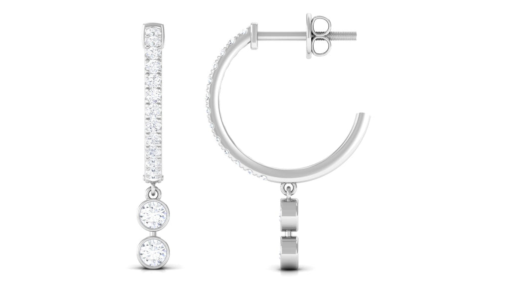 Diamond Hoop Drop Earrings in Bezel Setting