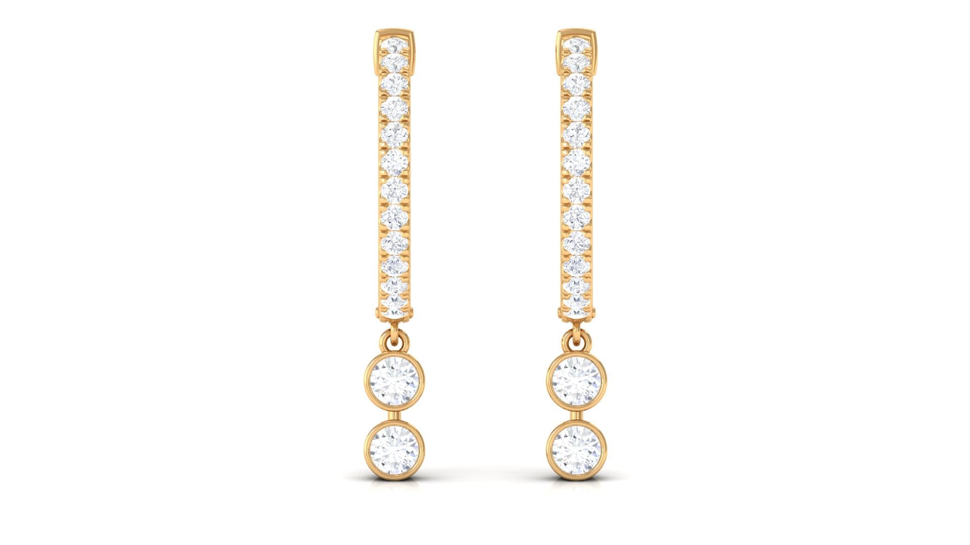 Diamond Hoop Drop Earrings in Bezel Setting