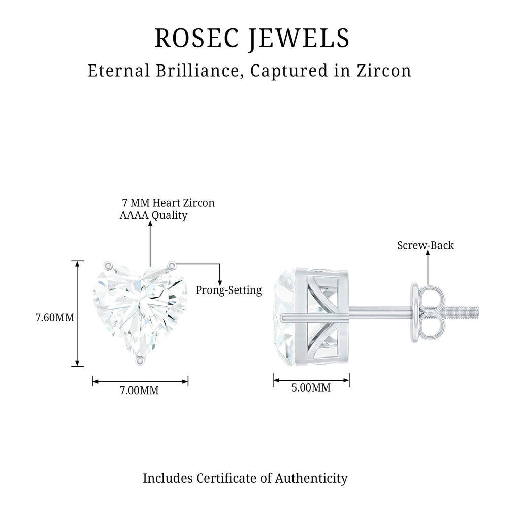 3 CT Heart Shape Cubic Zirconia Solitaire Stud Earrings in Gold