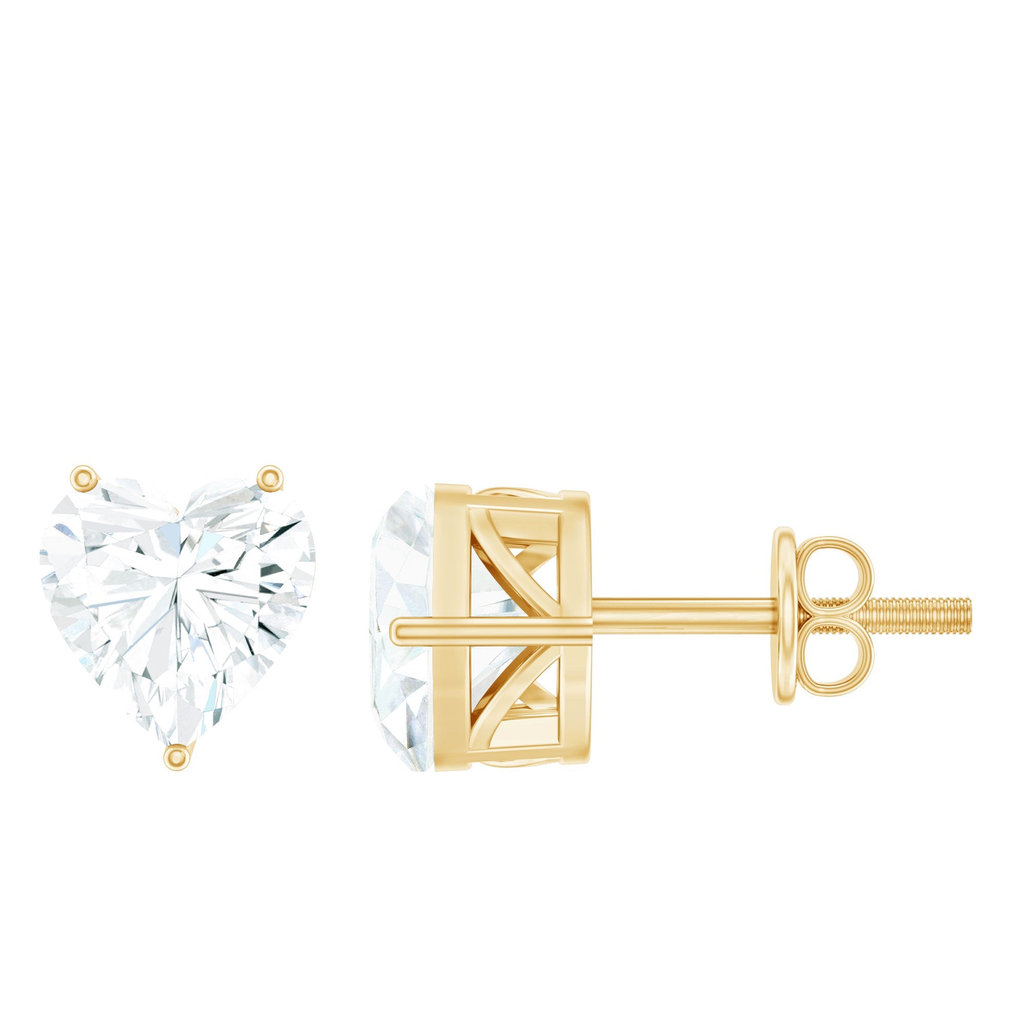 3 CT Heart Shape Cubic Zirconia Solitaire Stud Earrings in Gold