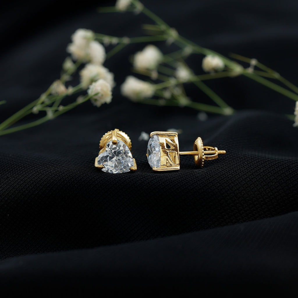 3 CT Heart Shape Cubic Zirconia Solitaire Stud Earrings in Gold