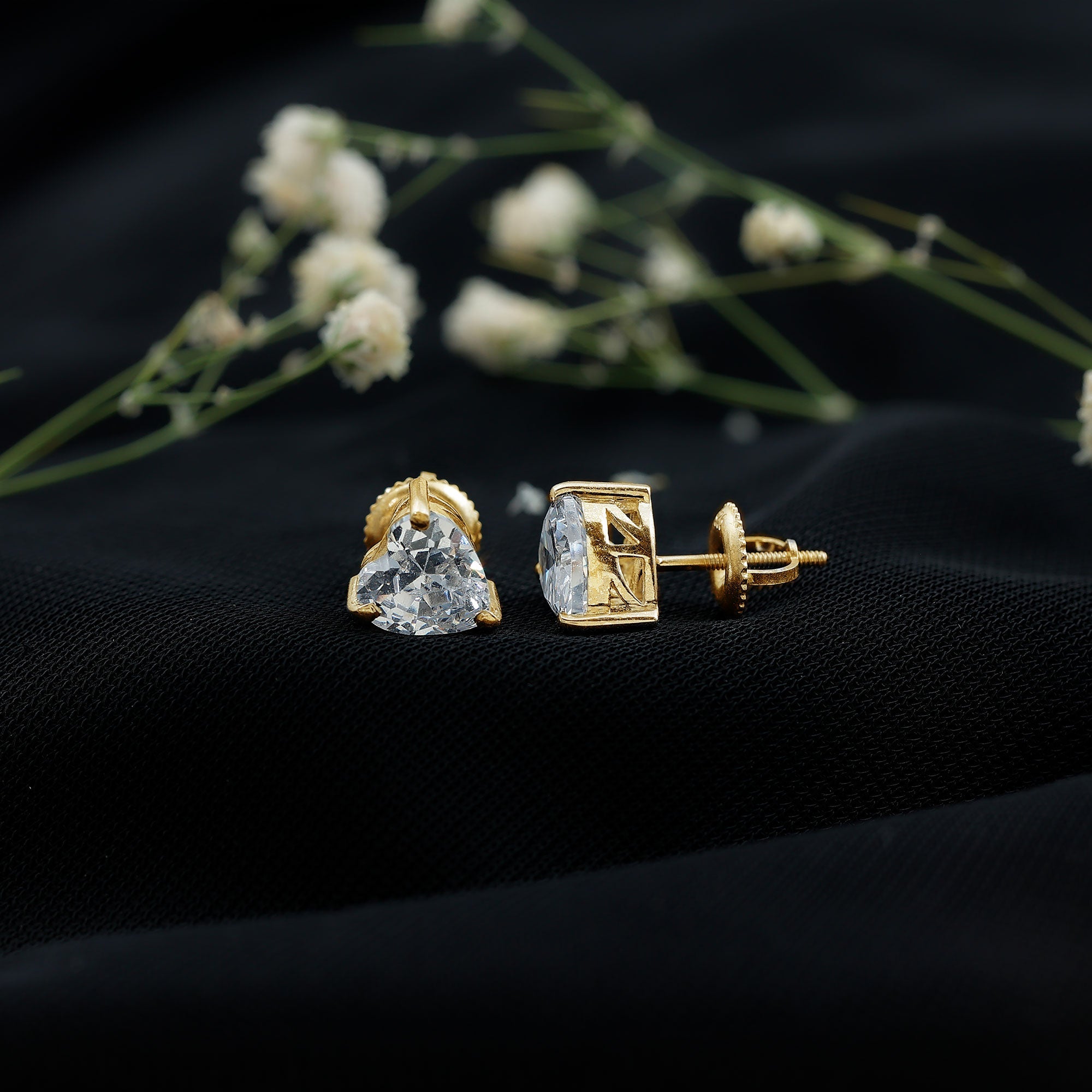 3 CT Heart Shape Cubic Zirconia Solitaire Stud Earrings in Gold