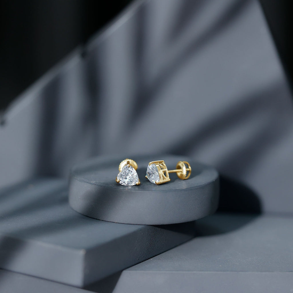 3 CT Heart Shape Cubic Zirconia Solitaire Stud Earrings in Gold