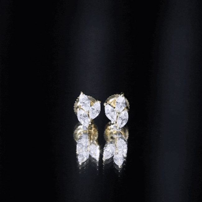 1.50 CT Marquise Cut Zircon Leaf Cluster Gold Stud Earrings