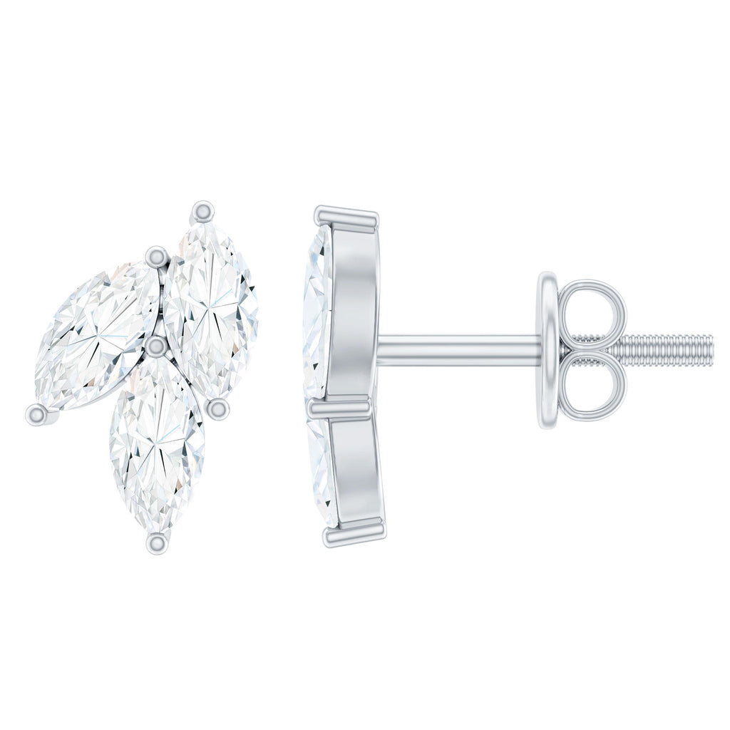 1.50 CT Marquise Cut Zircon Leaf Cluster Gold Stud Earrings