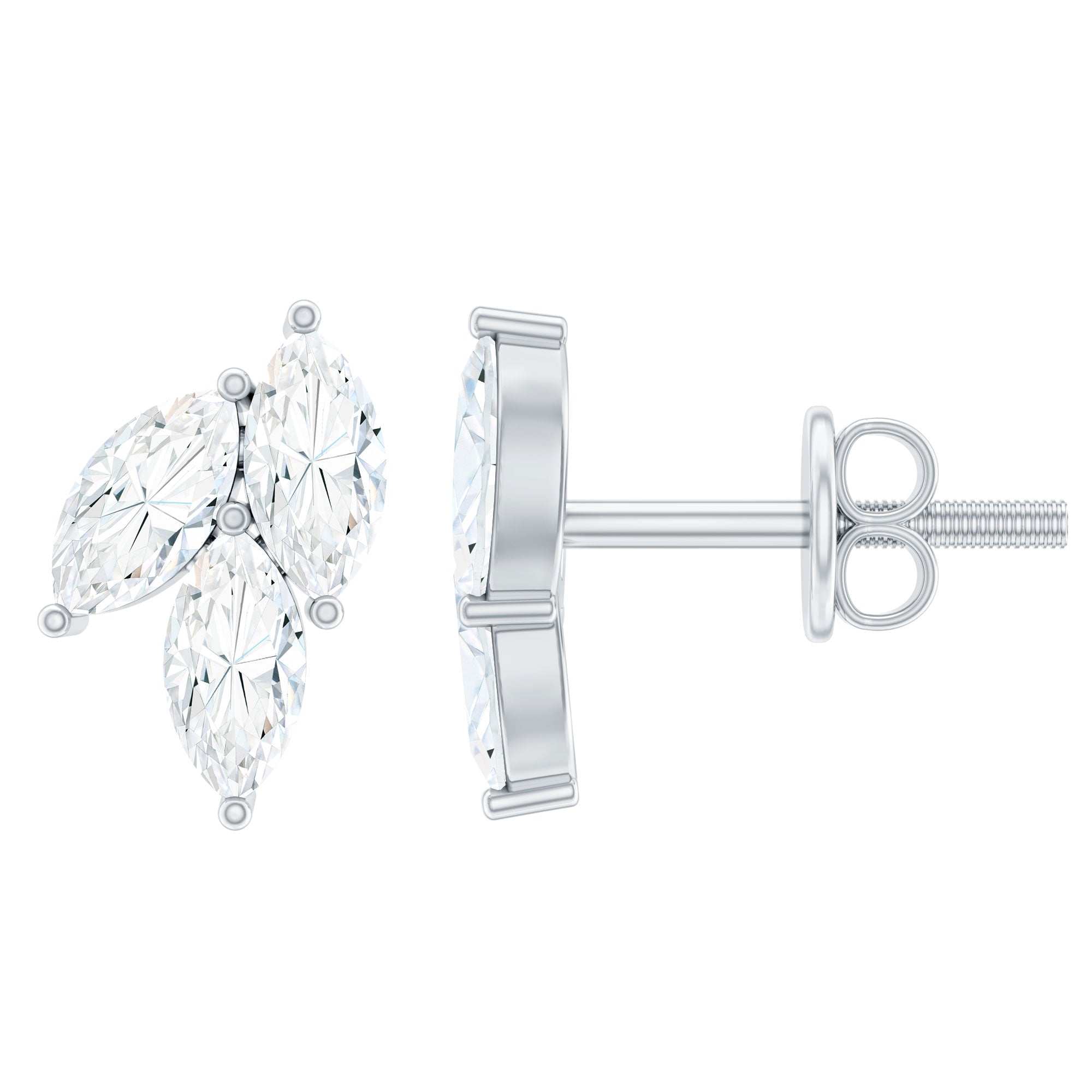 1.50 CT Marquise Cut Zircon Leaf Cluster Gold Stud Earrings