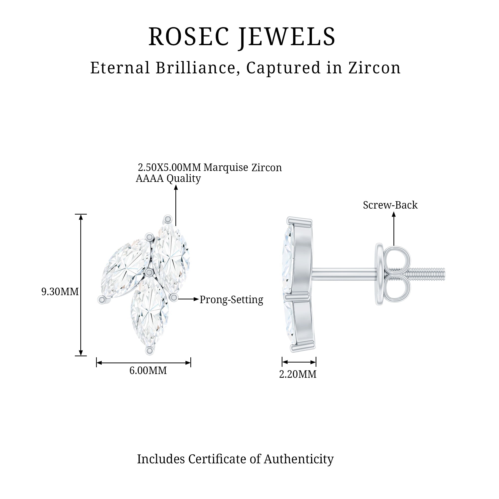 1.50 CT Marquise Cut Zircon Leaf Cluster Gold Stud Earrings