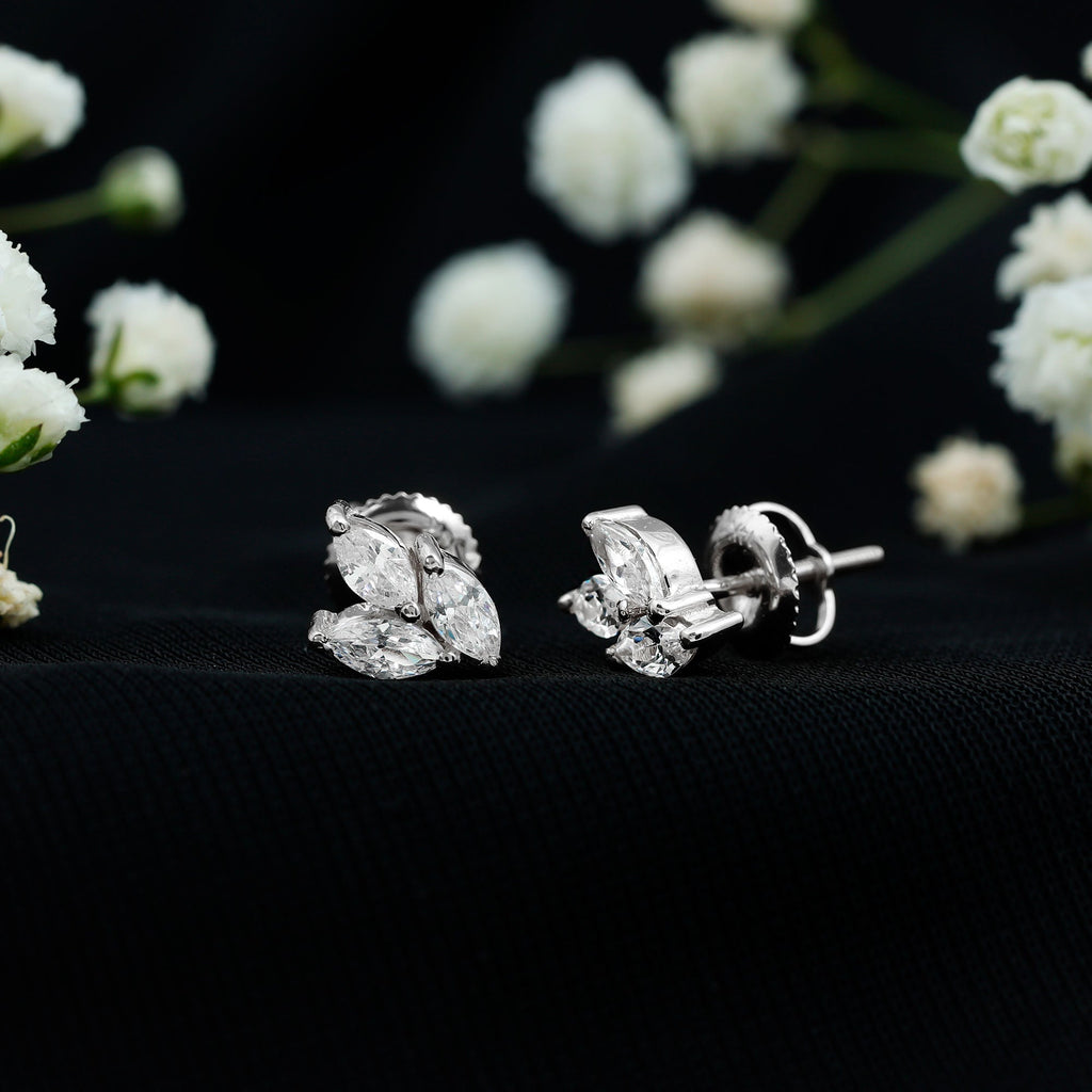 1.50 CT Marquise Cut Zircon Leaf Cluster Gold Stud Earrings
