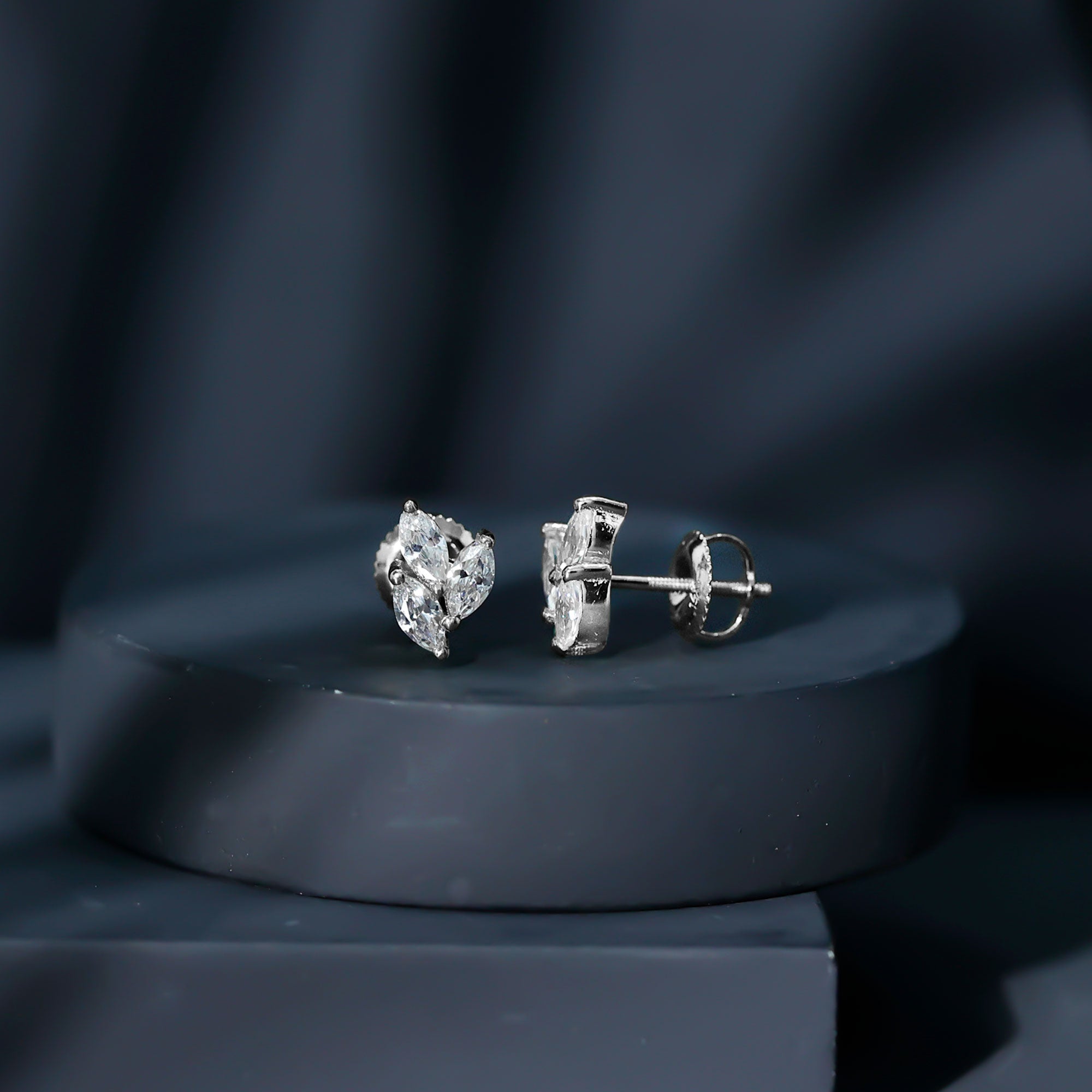 1.50 CT Marquise Cut Zircon Leaf Cluster Gold Stud Earrings