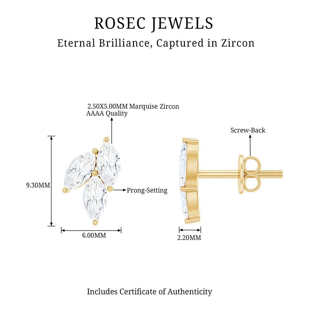1.50 CT Marquise Cut Zircon Leaf Cluster Gold Stud Earrings