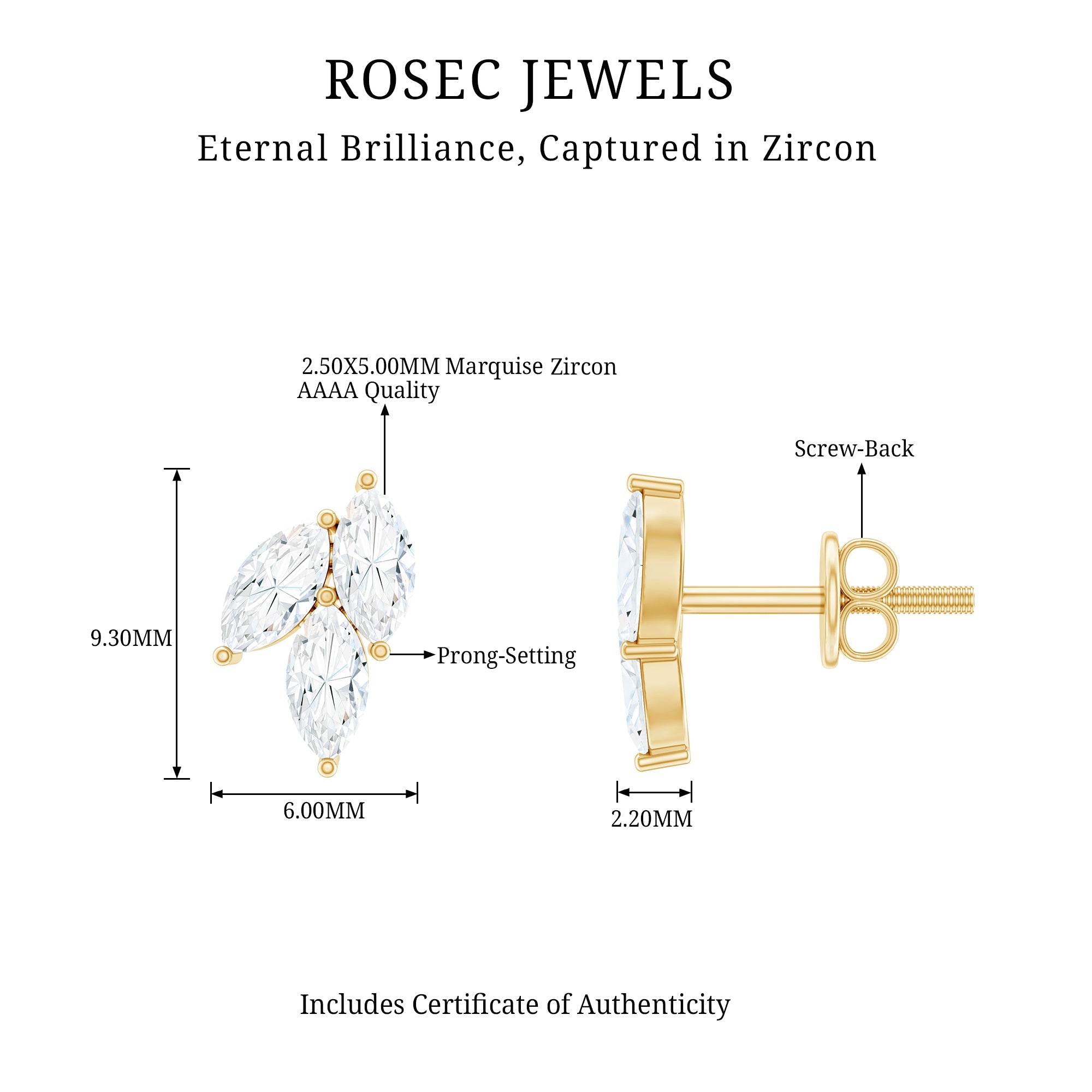 1.50 CT Marquise Cut Zircon Leaf Cluster Gold Stud Earrings