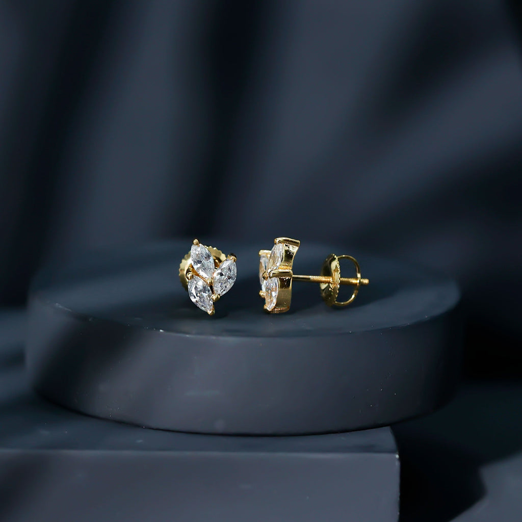 1.50 CT Marquise Cut Zircon Leaf Cluster Gold Stud Earrings