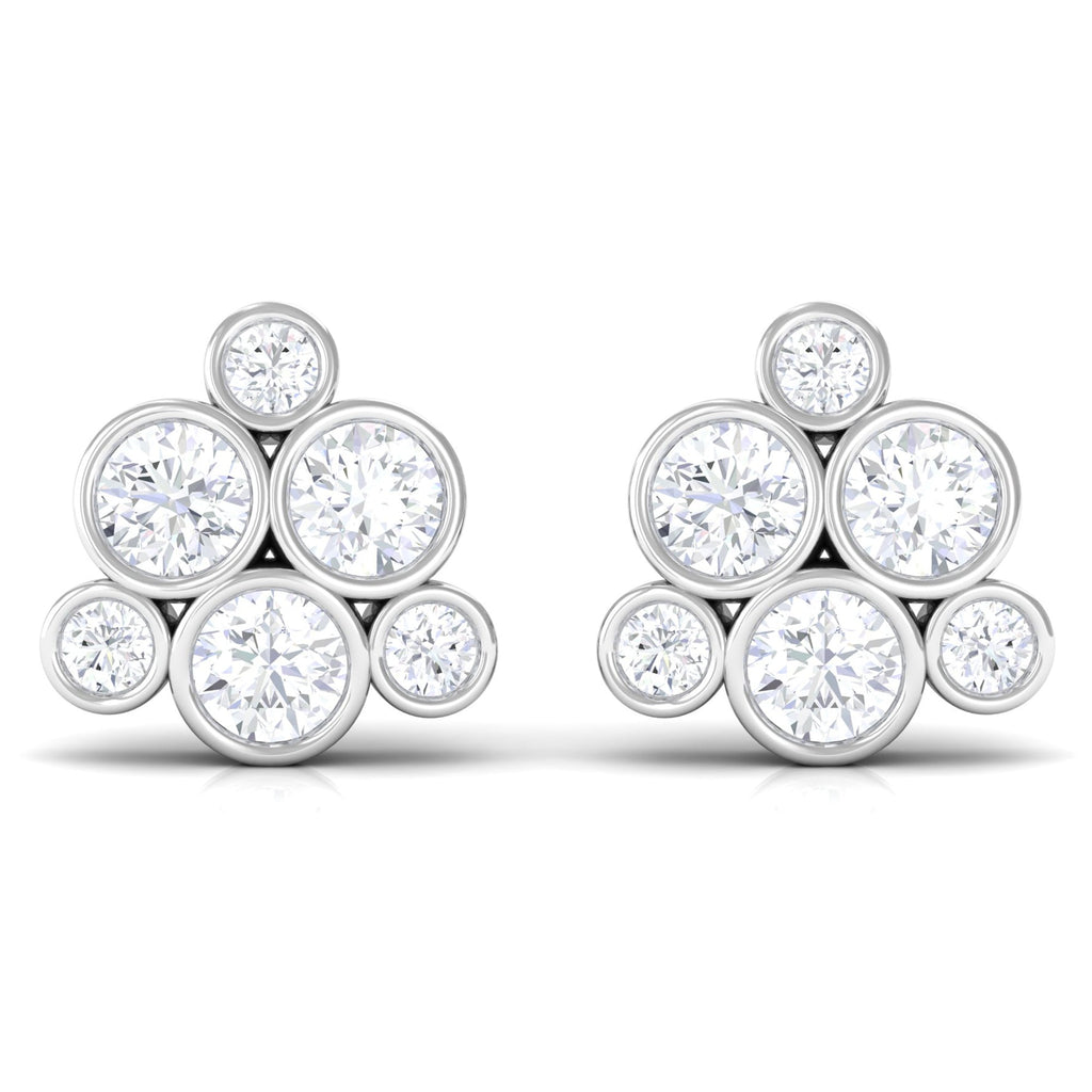 Certified Zircon Cluster Stud Earrings in Bezel Setting