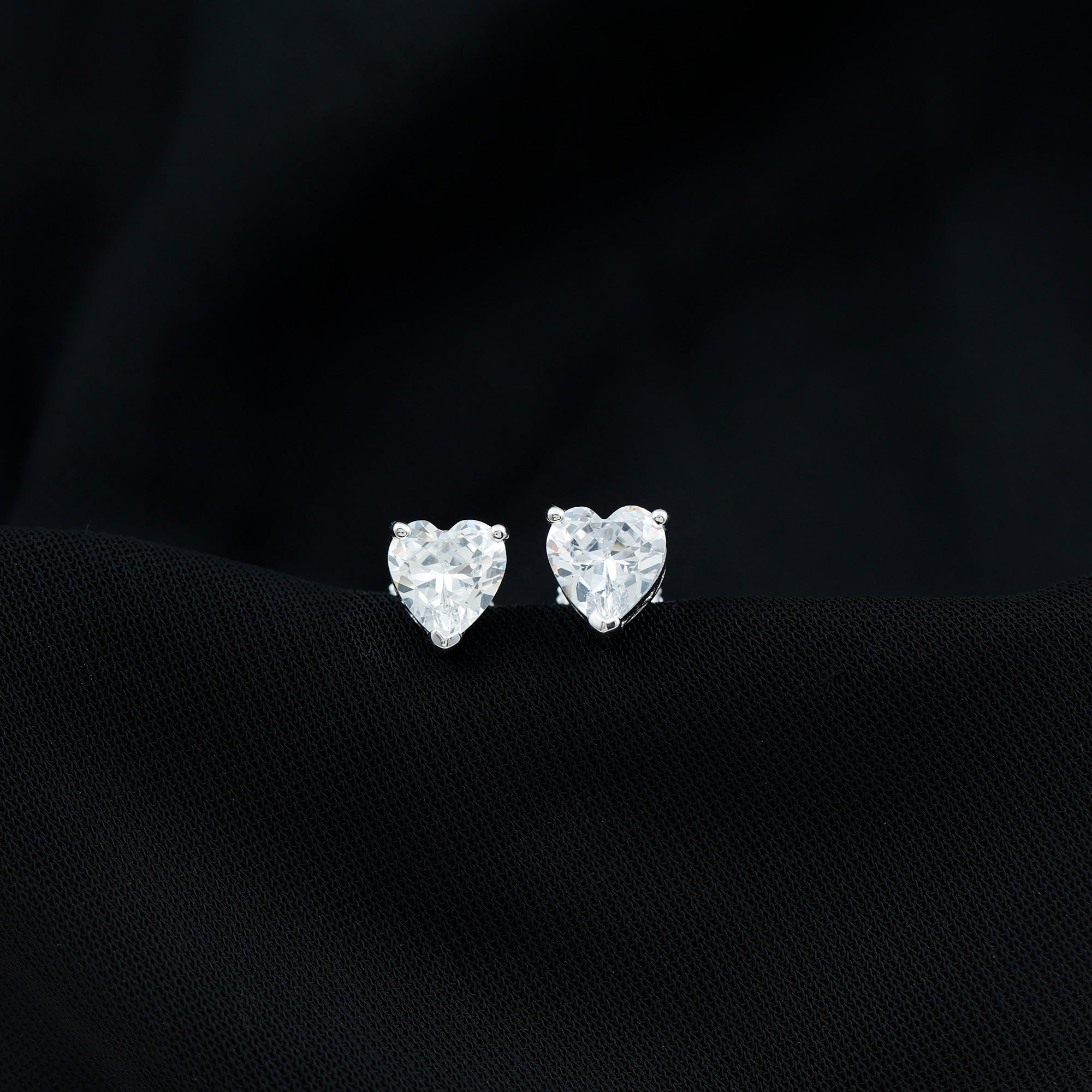 Heart Shape Cubic Zirconia Solitaire Stud Earrings